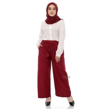 Celana Kulot Wanita Coullote Premium, Kulot Wanita Linen Maroon Maroon