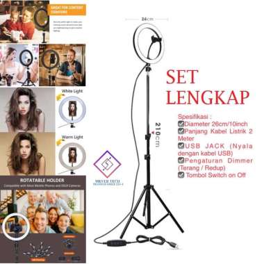 Silver Tech Tripod Ring Light - Tripod 2 meter - Ring Light Diameter 26cm hitam/