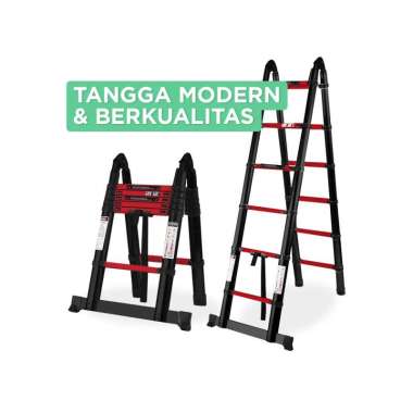 Goto Denza Tangga Lipat Double Alumunium Teleskopic Ladder Teleskopik BlackRed A 3.8M