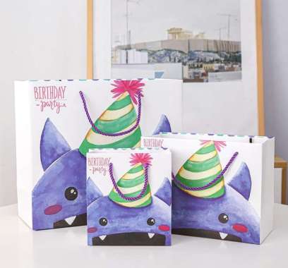 Paper bag Goodie Bag Karakter Birthday Party Tas Kado Gift Bag Large White Monster