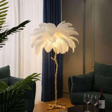 Standing Feather Lamp Import / Lampu bulu berdiri Lampu Hias Mewah / lampu Dekorasi Grey