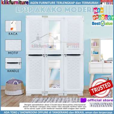 Lemari Pakaian Plastik 3 Pintu Cermin LP3P Akako Modern PUTIH JADETABEK