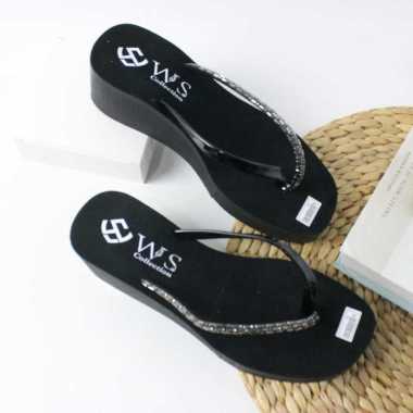 Sandal Wedges Wanita Motif Mutiara Terbaru 2023 37 Hitam