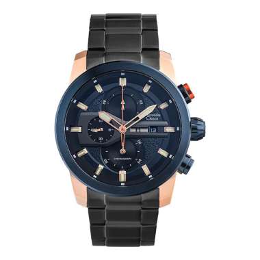 Jam Tangan Pria Alexandre Christie AC 6559 Chronograph Original Black Rosegold Blue