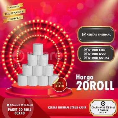 Kertas Kasir Struk Thermal 80x40mm 20 ROLL untuk cetak antrian struk
