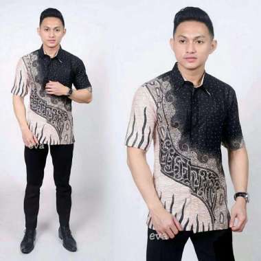 TBF-Baju Kemeja Batik Pria Lengan Pendek Clurit Hitam Manis Besar Kantor Santai L