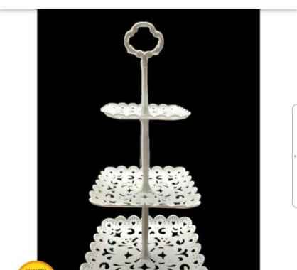 Rak Susun Plastik Square Vintage Kue 3 Tier Stand White Cup Cake Tray sweet corner putih