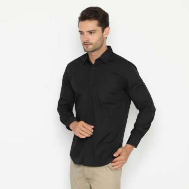 Platini Baju Kemeja Polos Basic Pria Panjang Katun CVC Hitam 66174 XXL
