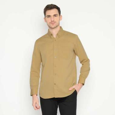 Platini Baju Kemeja Pria Lengan Panjang Polos Polinosic Kuning Gading 66113 S