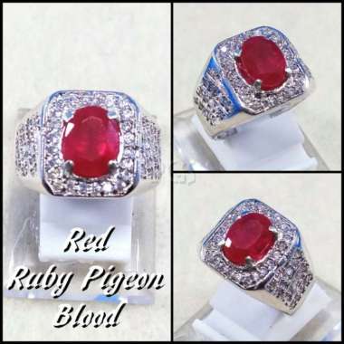 CINCIN BATU AKIK PERMATA RUBY RED BLOOD PIGEON RING ALPAKA SUPER MEWAH GLAMOUR INDAH MEMPESONA PASTI