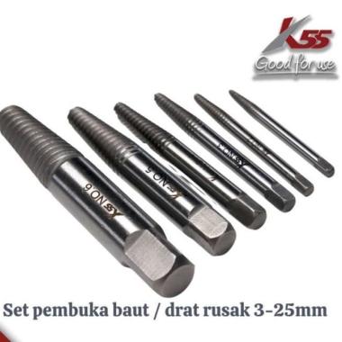 K55 Pembuka Baut Drat Kran Rusak Patah Set 6pcs Bolt Pipe Extractor