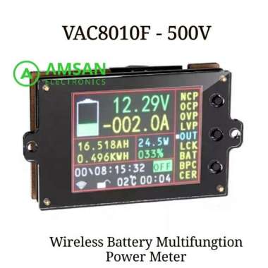 VAC8010F-500V Wireless Battery Volt Ampere Coulomb DC Watt Meter 500A 200A