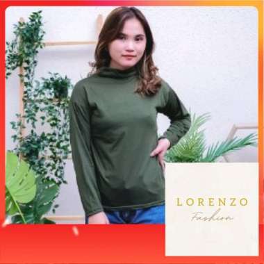 Turtle Neck Lengan Panjang Kaos Wanita Turtle Neck Kaos Longsleeve Hijau