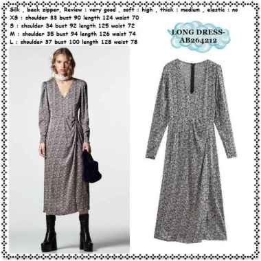 AB264212 Long Dress Midi Lengan Panjang Wanita Korea Import Tunik