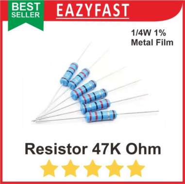 Resistor R 47 K 47K R47K Ohm 1/4 Watt Metal Film Biru DIP Toleransi 1%