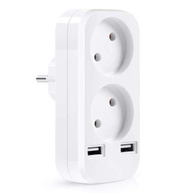 Stop Kontak Listrik 2 EU Plug + 2 USB Port Colokan Listrik 2 Socket