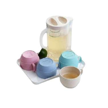 Teko Jus Air Teh Kopi Wadah Plastik dengan 4 Cangkir Set Teko Gelas