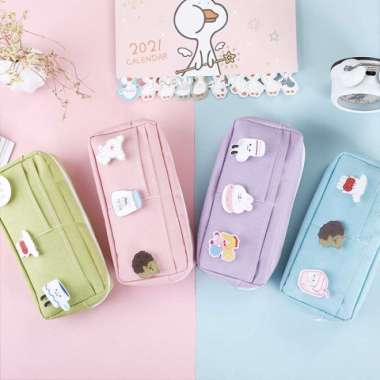 Pencil Case Simple With Kawai Cute Pin Kotak Pencil Lucu Multicolor