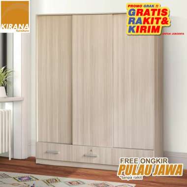 BUKAN SERBUK Premium MDF Kirana Lemari Pakaian Kayu 3 Pintu Sliding Besar Modern Minimalis Bergen LP