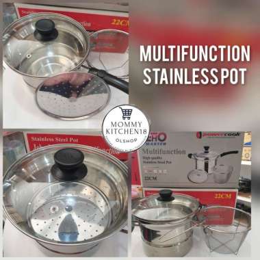JEHO Multifunction Pot Stainless Steel Deep Fryer Pan Goreng Kukus
