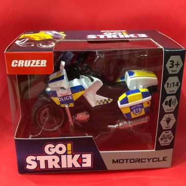 Diecast Cruzer Go Strike POLICE PUTIH Motorcycle Scale 1:14 Light & Sound Ori koleksi
