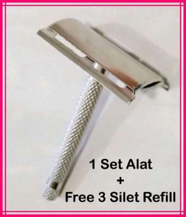 Alat Cukur Kumis Jenggot Bulu Stainless + FREE 1 Silet Refill 1 Set AlatCukur