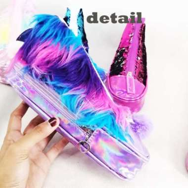 Kotak Pensil Sepatu Sequin Bulu / Tempat Pensil Sepatu Sequin Bulu Multicolor