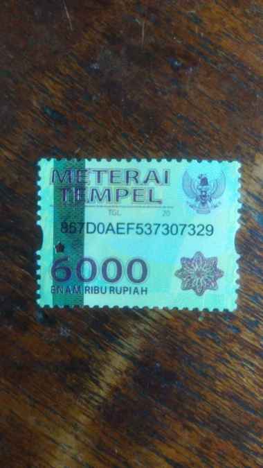 Materai Rp 6000 Pemakaian Tahun 2015 sd 2021 Bersih