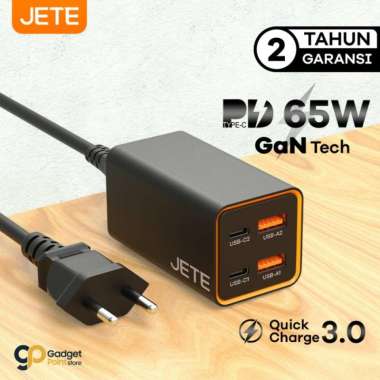 JETE E6 Adapter Fast Charger GaN 65W + 4 Port Charging Station (Dual USB & Dual TypeC)