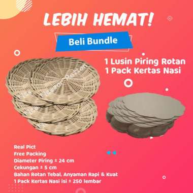BELANJA LEBIH HEMAT Piring Anyaman Rotan & Kertas Nasi Coklat