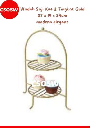 Wadah Saji Kue Cupcake Muffin 2Tingkat Gold Modern Elegan Cake Stand