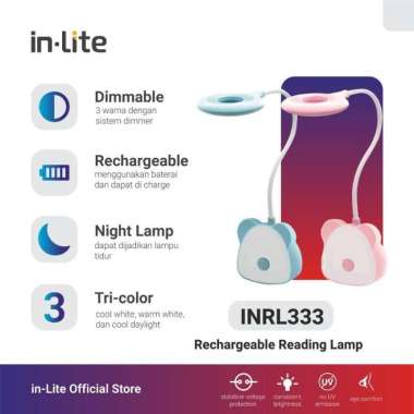 Lampu Belajar Karakter Fleksibel Baca Charger 3 Warna INLITE INRL333
