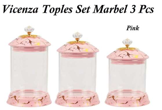 Vicenza Toples Set Marbel (3 pcs) GM-301 / Candy Jar Pink