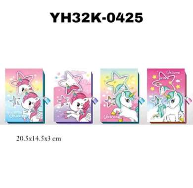 Buku Diary BESAR 32K Karakter Kartun Note Book Dengan Kunci Gembok UNICORN