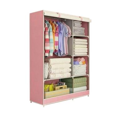 Gogo Model Bear New Cloth Rack Lemari Pakaian with Cover - Pink