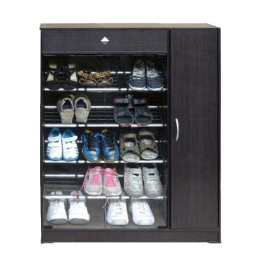 MD Furniture Rak Sepatu 2 Pintu Kaca dan Pintu Panel Samping