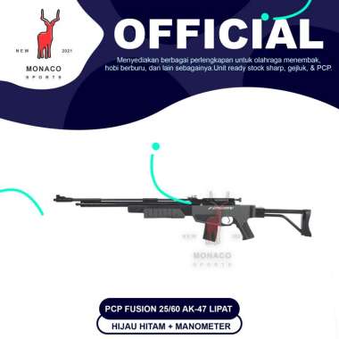 Senapan Angin PCP Fusion 25-60 Single Tabung AK-47 Lipat Hijau Hitam + Manometer - Hijau &amp; Hitam