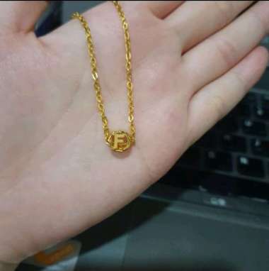 set kalung anak dan liontin model pandora inisial huruf F elegant emas asli
