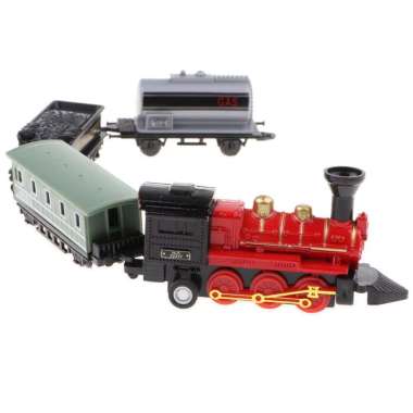 Mini Blue Pull Back Train Set with Die-Cast Engine Locomotive Collectible