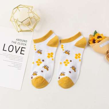 OEM ONE-P188 Kaos Kaki Pendek Wanita Motif Kuning Lebah Gaya Korea / Kaus Kaki Semata Kaki Wanita De