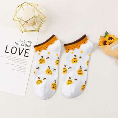 OEM ONE-P188 Kaos Kaki Pendek Wanita Motif Kuning Lebah Gaya Korea / Kaus Kaki Semata Kaki Wanita De