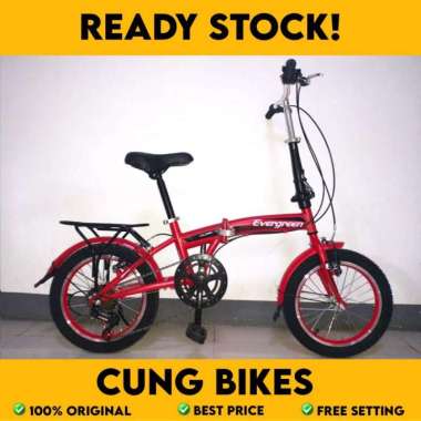 Sepeda Lipat 16 Evergreen operan gigi Merah