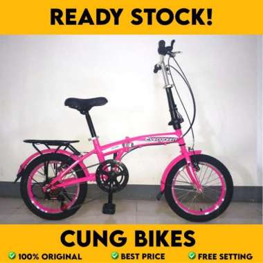 Sepeda Lipat 16 Evergreen operan gigi Pink