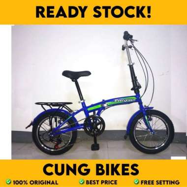 Sepeda Lipat 16 Evergreen operan gigi Biru