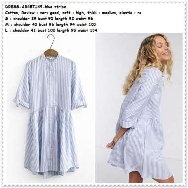 AB457149 Mini Dress Kemeja Garis Biru Putih Wanita Korea Import Tunik