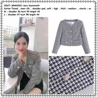 AB464201 Blazer Kardigan Cardigan Coat Houndstooth Wanita Korea Import