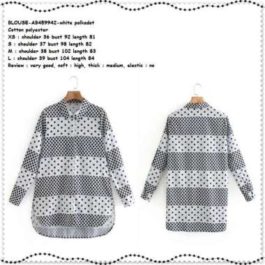 AB459942 Baju Atasan Kemeja Putih Polkadot Blouse Wanita Korea Import