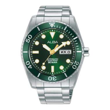 Jam Tangan Pria Alba Mechanical AL4287X1 Automatic Men Green Dial Stainless Steel Strap