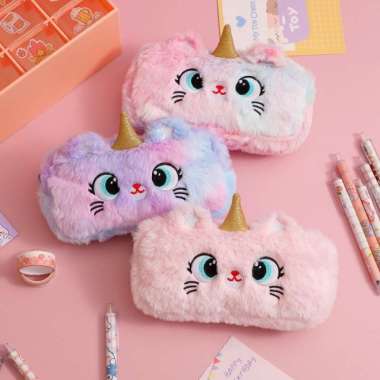 Kotak Pensil Bulu Unicorn Cat Anak Perempuan Paud Tk Tempat Pensil Multicolor