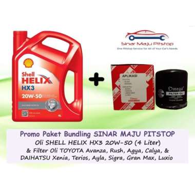 Paket Bundling Oli - Shell Helix HX3 20W-50 Segel Hologram Original [4 Liter] + Filter Oli Mobil for